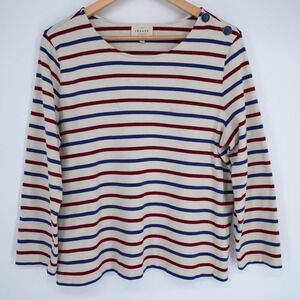Sézane Colette Mariniere Breton Striped Top Sz XL Blue Red Ecru Parisien Classic